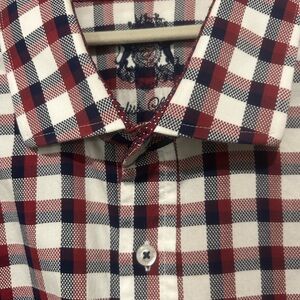 Mens ENGLISH LAUNDRY White/Blue/Red Checkered Button Down Dress Shirt Sz 16.5/33
